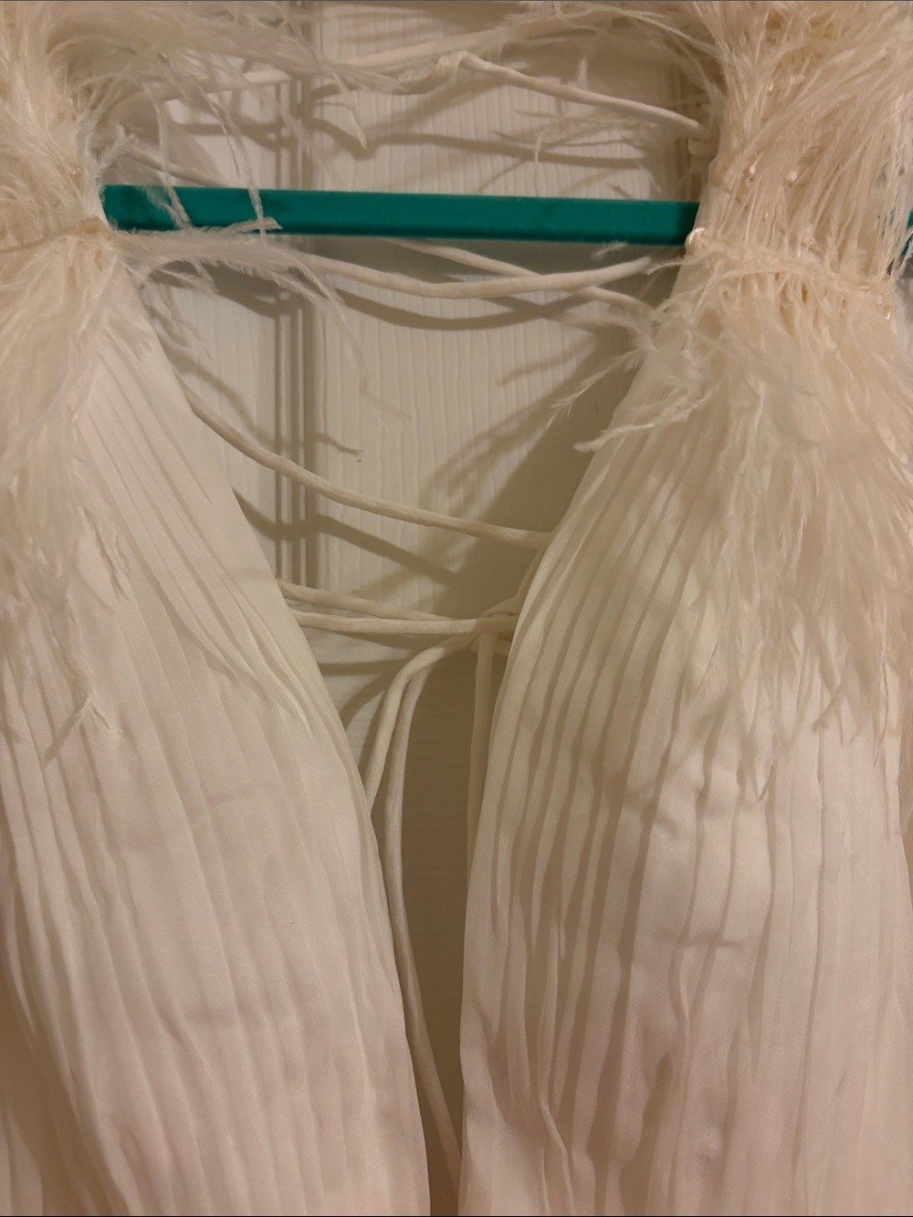 Mac Duggal White Feather-Trim Plunge Maxi Dress - Picture 8 of 12